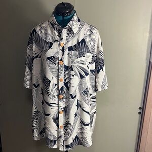Blue and White Aloha Print Shirt